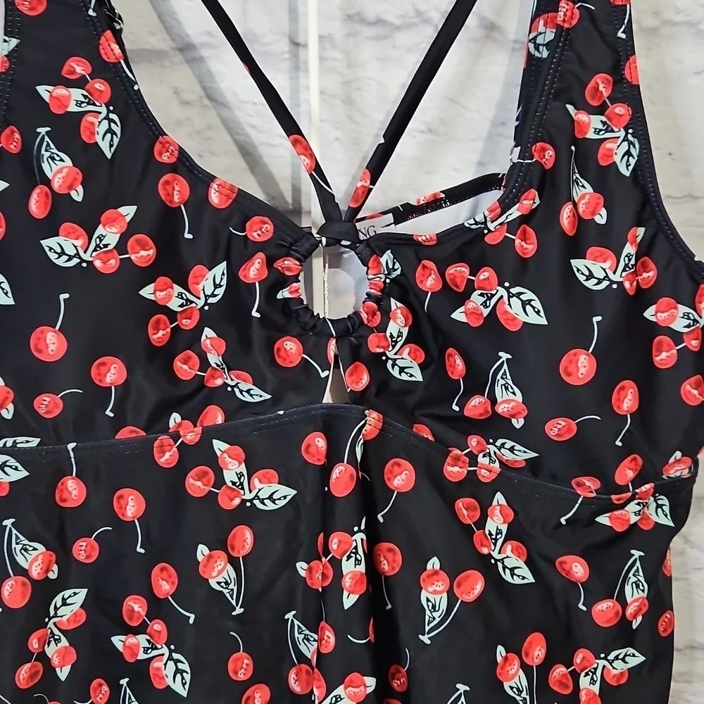 Cherry tankini swimsuit with boy short bottoms